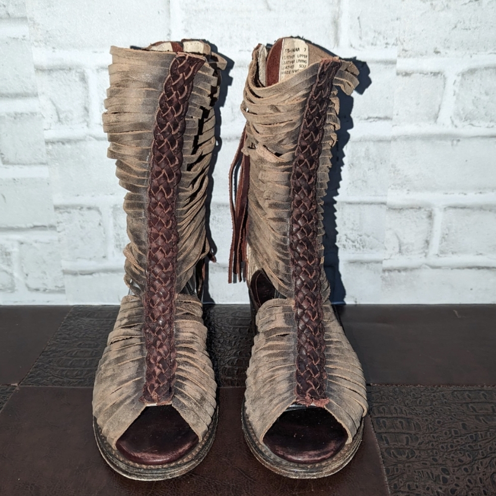 FreeBird India Cage Cutout Boot Gladiator Sandals Boho Taupe7